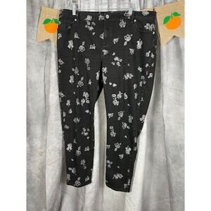 Michael Kors Izzy Cropped Skinny Black Jeans with Silver Flowers Size 16W